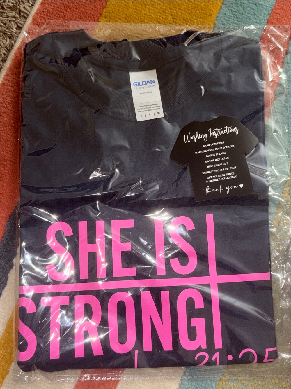 She Is Strong Proverbs 31:25 Purple Tee with Pink Print - Custom - Picture 3 of 3